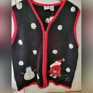 NWT Field Gear Ugly Christmas Sweater Vest Black Sz XL